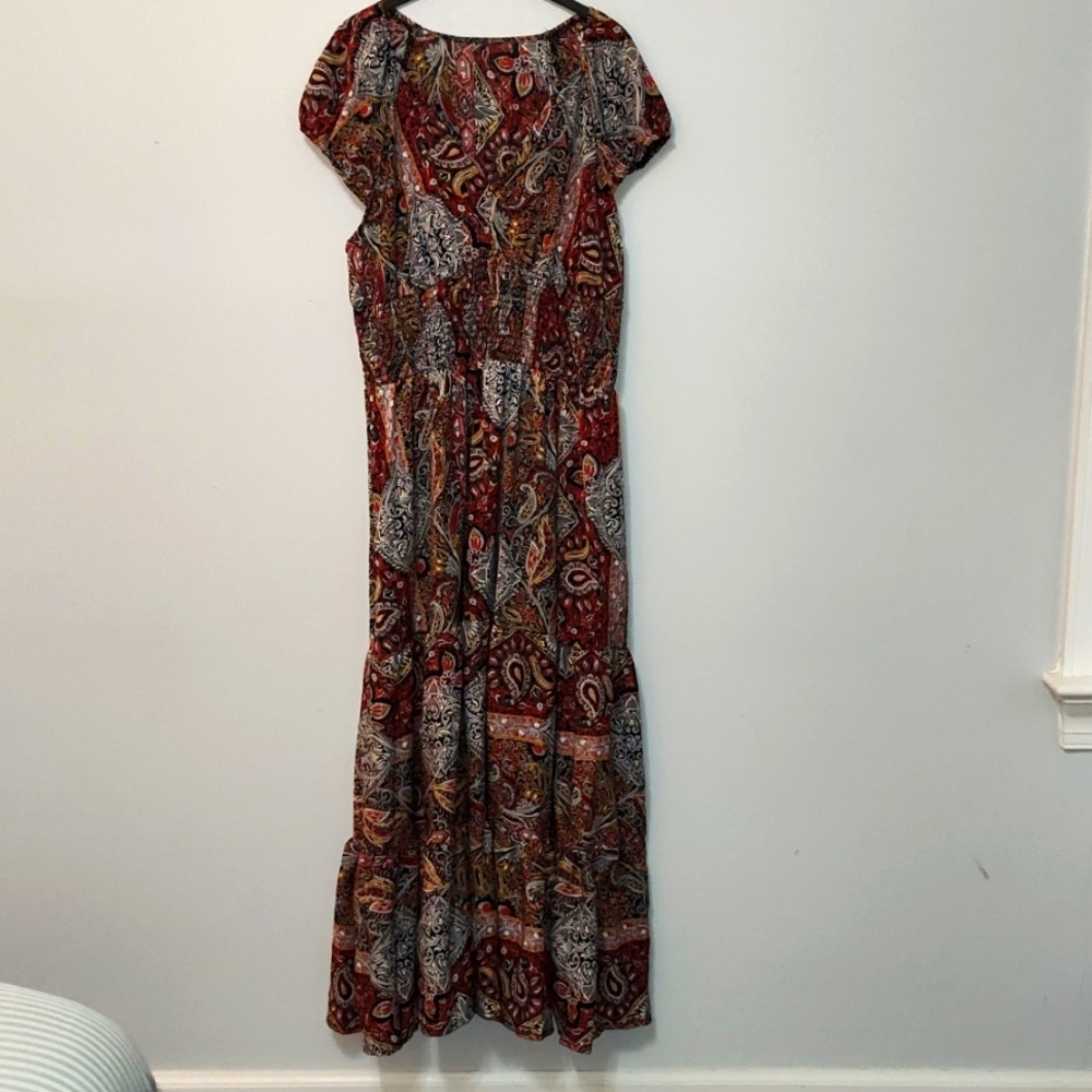 Maxi Dress Size XL Paisley Print Flowy Festival Bohemian Fall Feminine Flounced